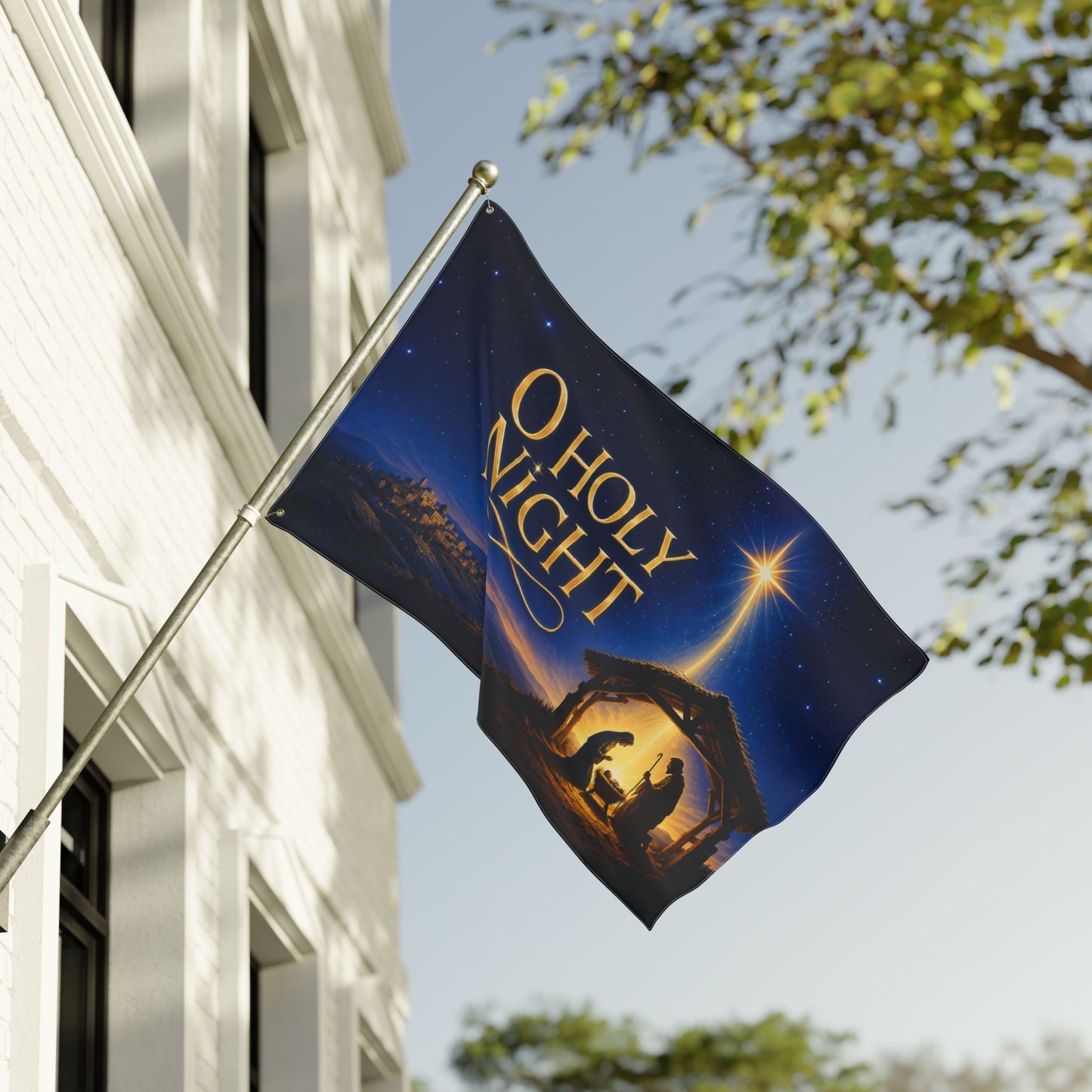 Christmas Flag 3x5 Ft — O Holy Night, Nativity Scene & Bethlehem Star | Double-Sided Grommet Pole Flag