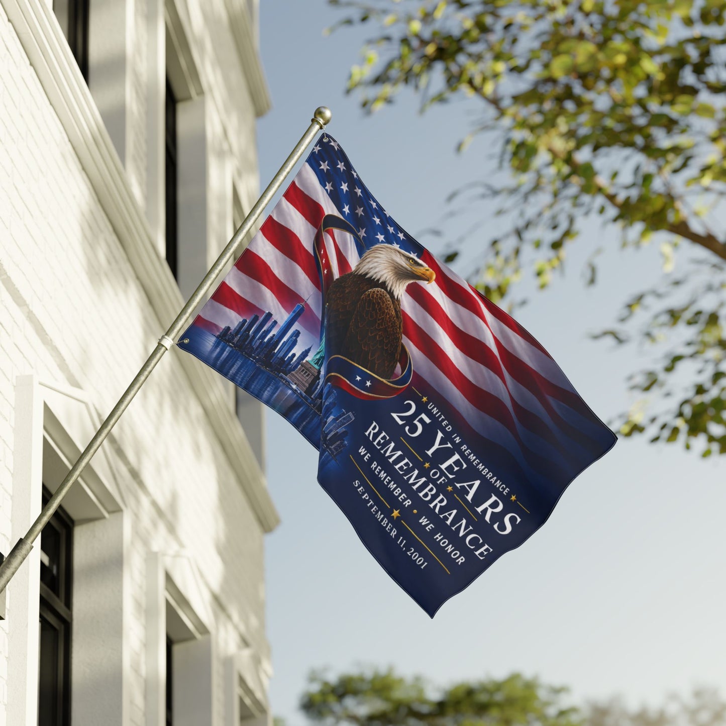 9/11 Memorial Pole Flag — 25 Years of Remembrance, 25th Anniversary 2001–2026, Double-Sided 36″ × 60″ Patriot Day Tribute