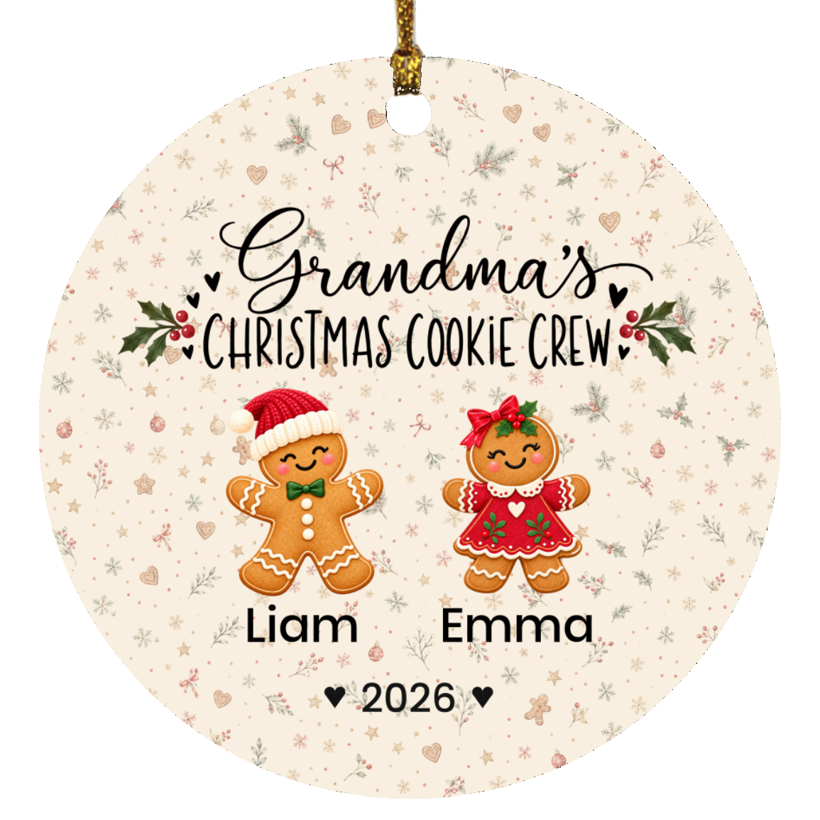 Grandma's Christmas Cookie Crew Personalized Ornament – Matching Grandkids Names Christmas Ornament 2026