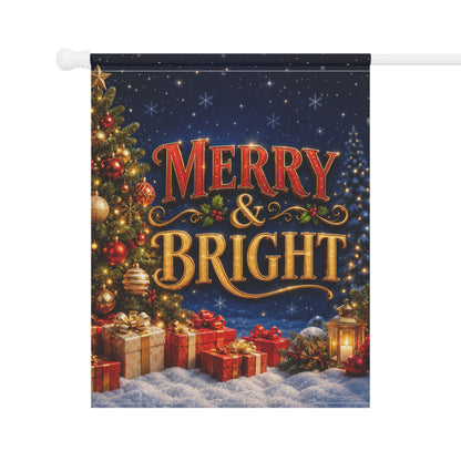 Christmas Flag — Merry & Bright, Christmas Tree & Gifts Winter Decor | Garden & House Sizes