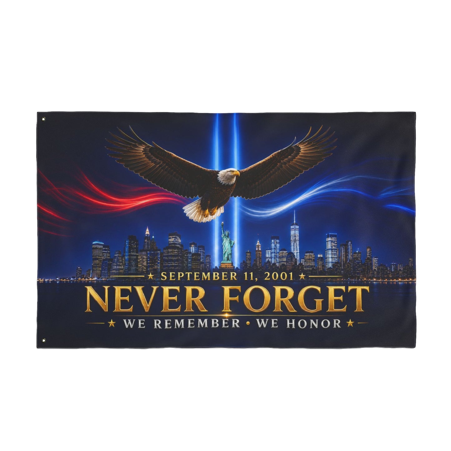 9/11 Memorial Flag 3x5 Ft — Never Forget, We Remember We Honor Tribute | Double-Sided Grommet Pole Flag