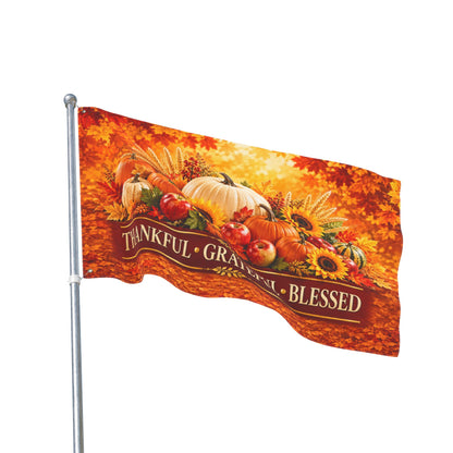 Thanksgiving Flag 3x5 Ft — Thankful Grateful Blessed, Fall Harvest Pumpkin & Sunflower Decor | Double-Sided Grommet Pole Flag