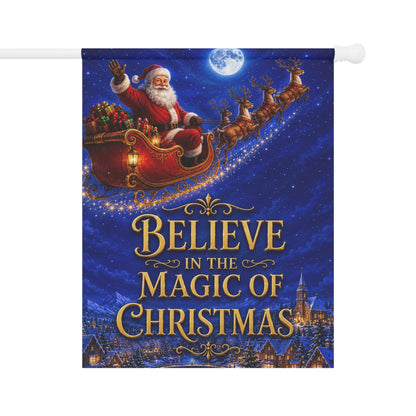 Christmas Flag — Believe in the Magic of Christmas, Santa Sleigh & Village Scene | Garden & House Sizes