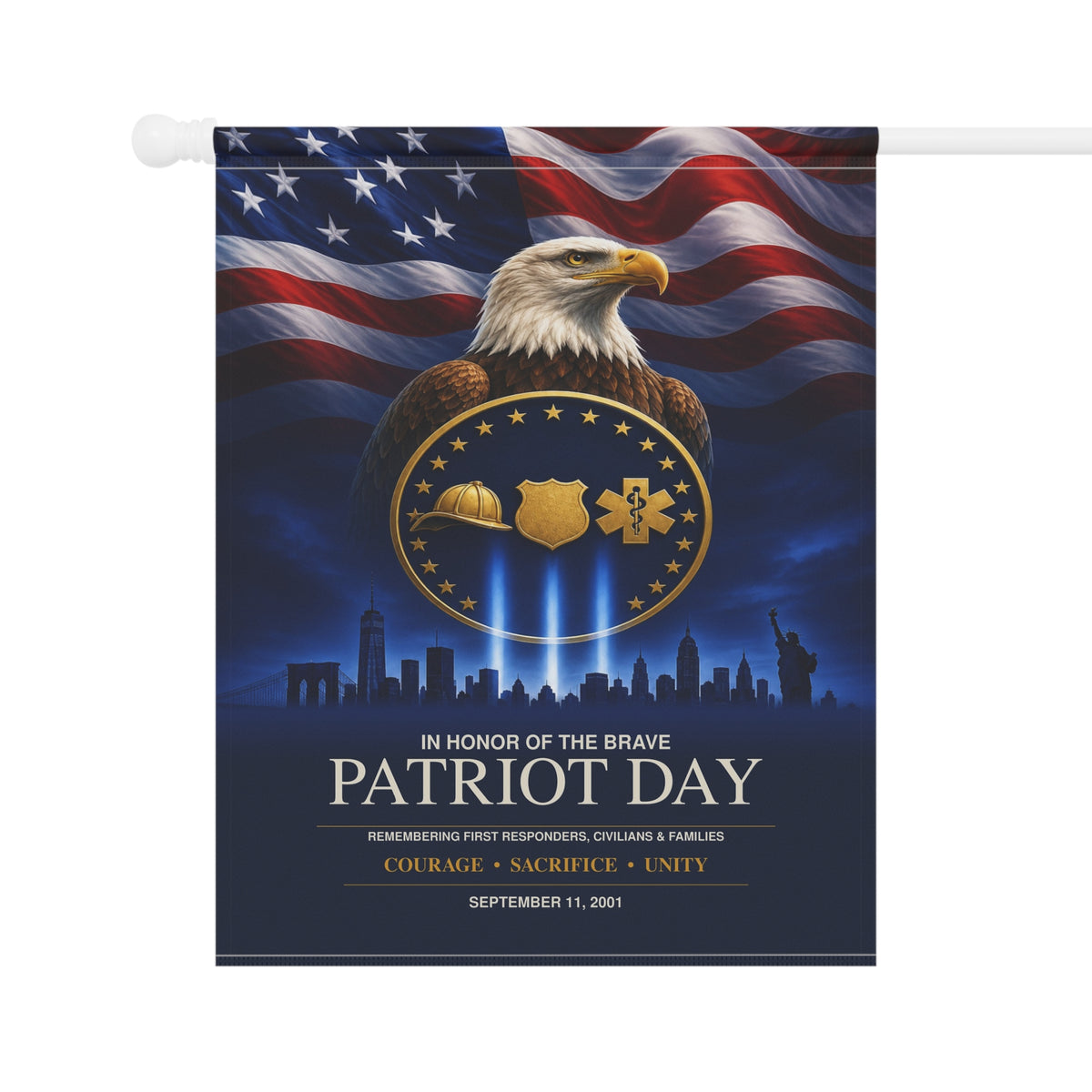 Patriot Day Flag — In Honor of the Brave, First Responder Tribute Garden & House Banner, Double-Sided, Made in USA