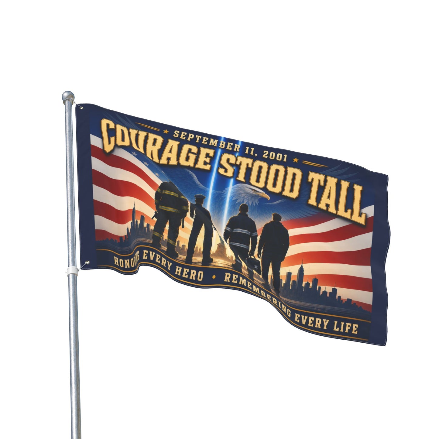 9/11 Memorial Pole Flag — Courage Stood Tall, First Responder Tribute, Double-Sided 36″ × 60″