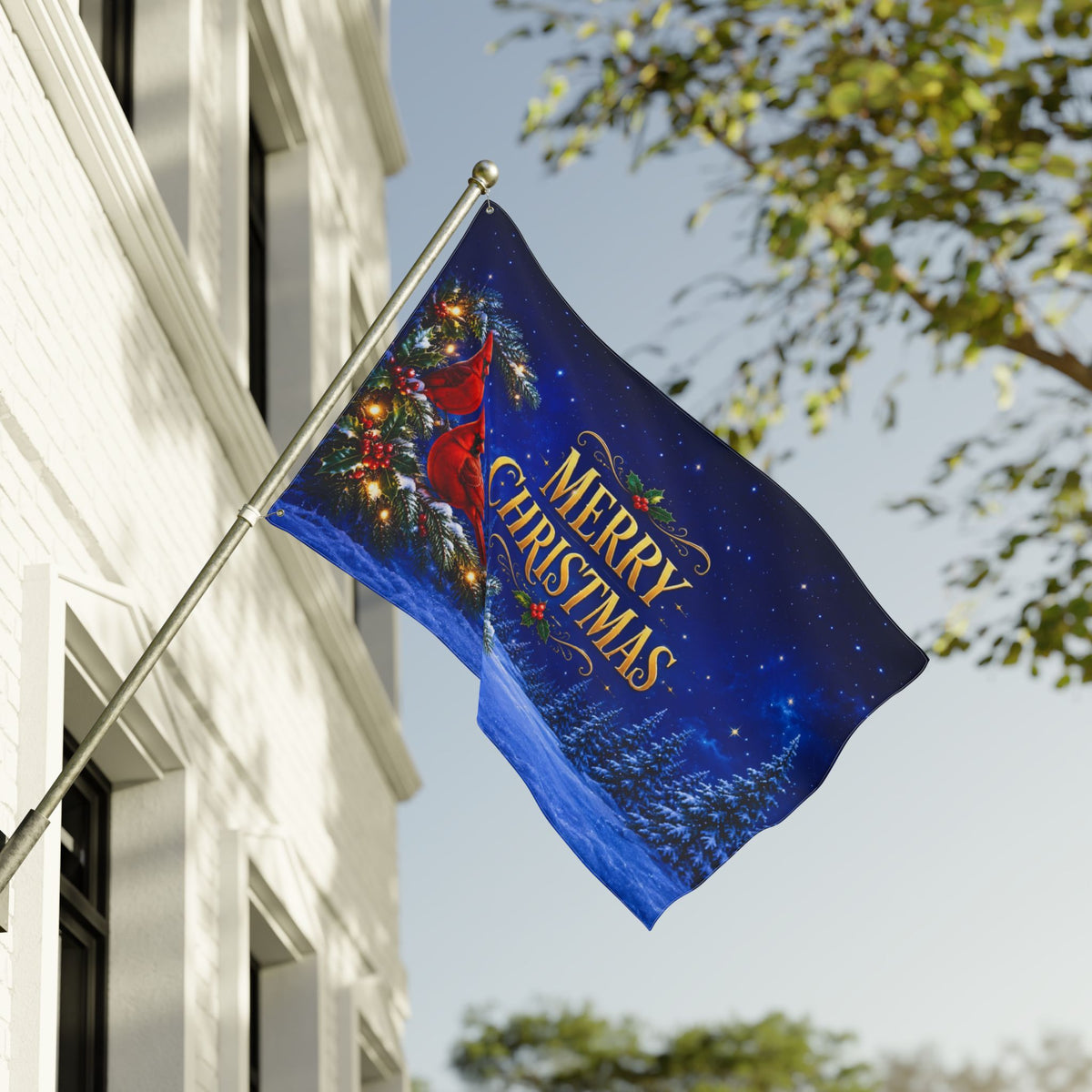 Christmas Flag 3x5 Ft — Merry Christmas Cardinals, Winter Pine & Holly Decor | Double-Sided Grommet Pole Flag