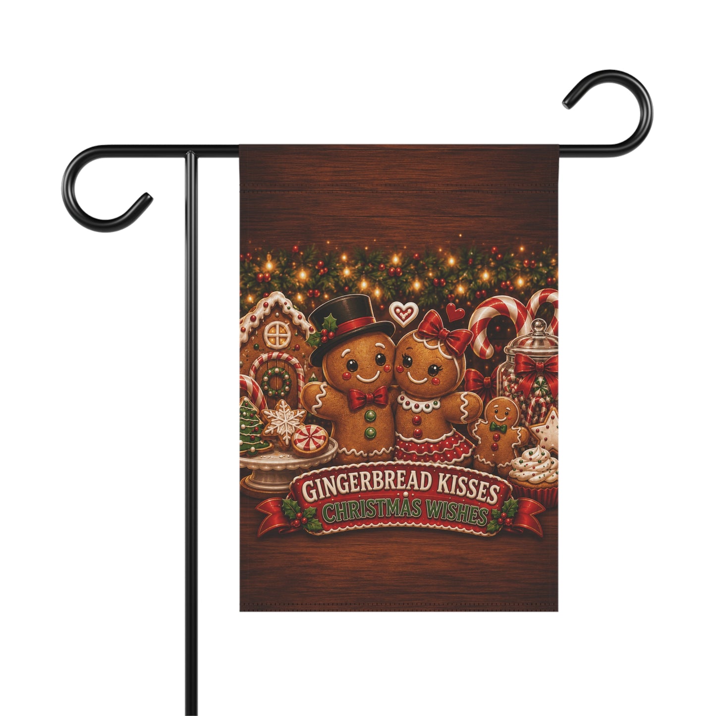 Christmas Flag — Gingerbread Kisses Christmas Wishes, Cookie & Candy Cane Decor | Garden & House Sizes