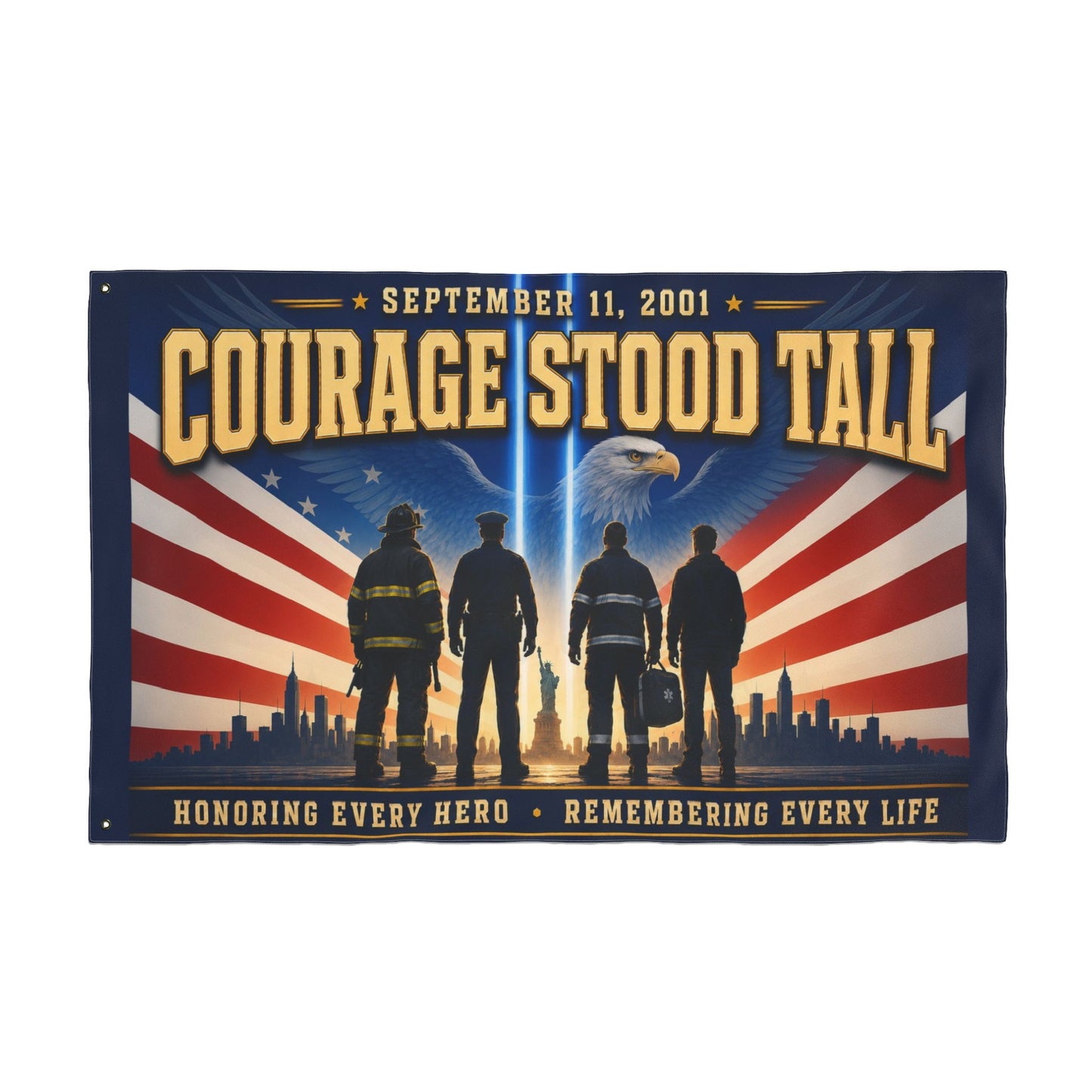 9/11 Memorial Pole Flag — Courage Stood Tall, First Responder Tribute, Double-Sided 36″ × 60″