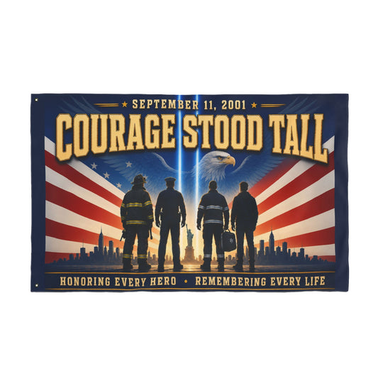 9/11 Memorial Pole Flag — Courage Stood Tall, First Responder Tribute, Double-Sided 36″ × 60″