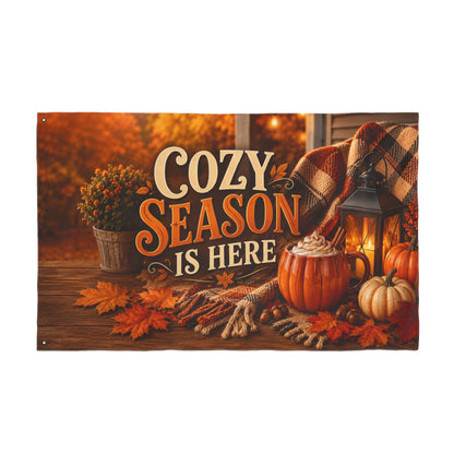 Fall Flag 3x5 Ft — Cozy Season Is Here, Autumn Porch Pumpkin & Lantern Decor | Double-Sided Grommet Pole Flag