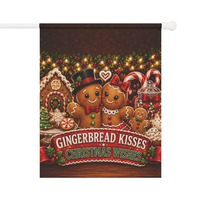 Christmas Flag — Gingerbread Kisses Christmas Wishes, Cookie & Candy Cane Decor | Garden & House Sizes
