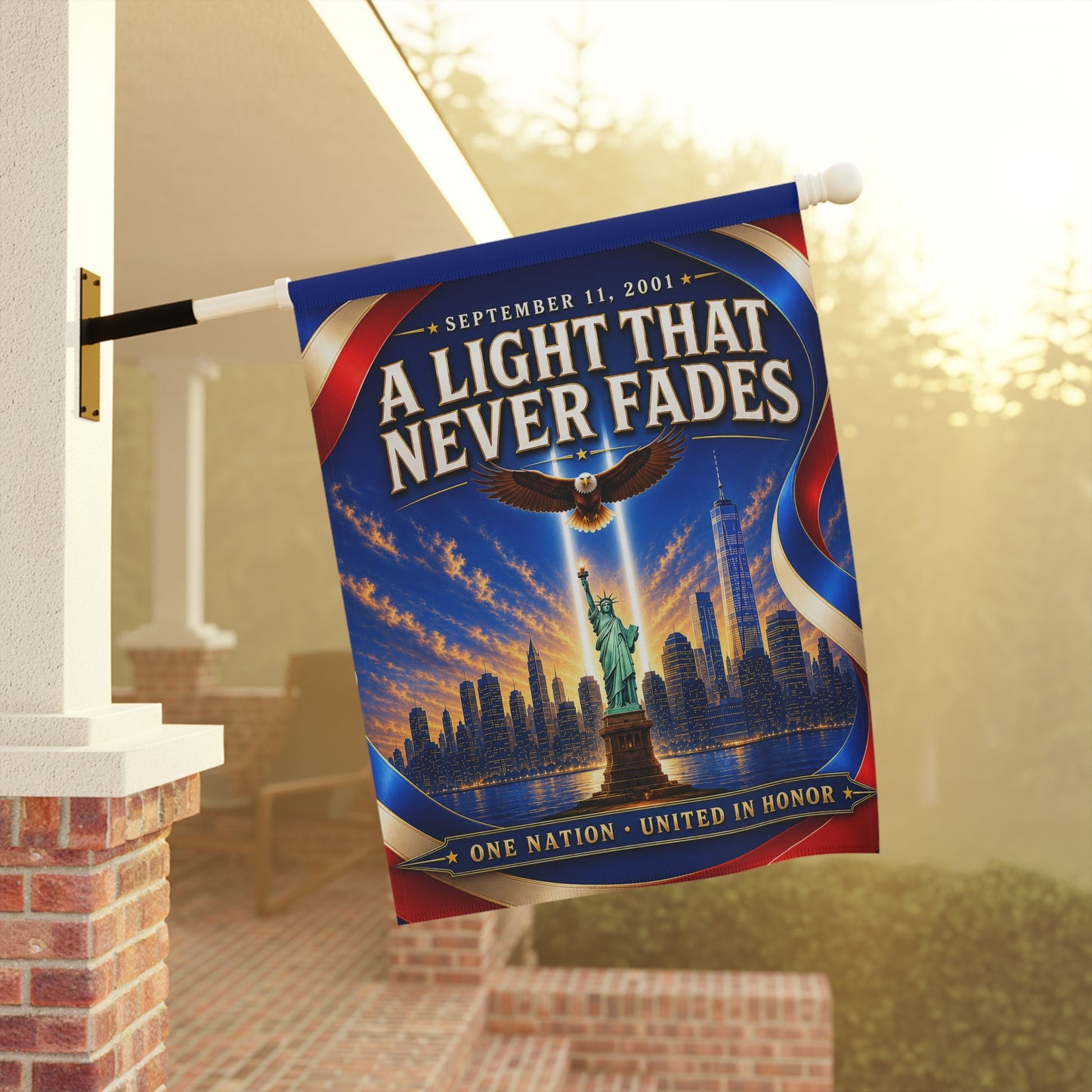 9/11 Memorial Flag — A Light That Never Fades, Patriotic Remembrance Tribute | Garden & House Sizes