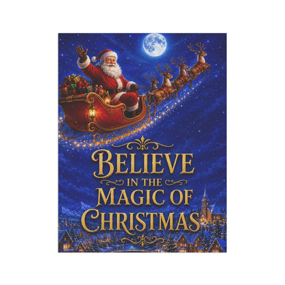 Christmas Flag — Believe in the Magic of Christmas, Santa Sleigh & Village Scene | Garden & House Sizes