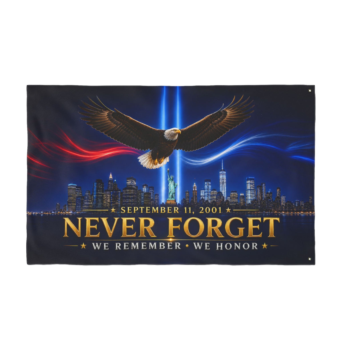 9/11 Memorial Flag 3x5 Ft — Never Forget, We Remember We Honor Tribute | Double-Sided Grommet Pole Flag