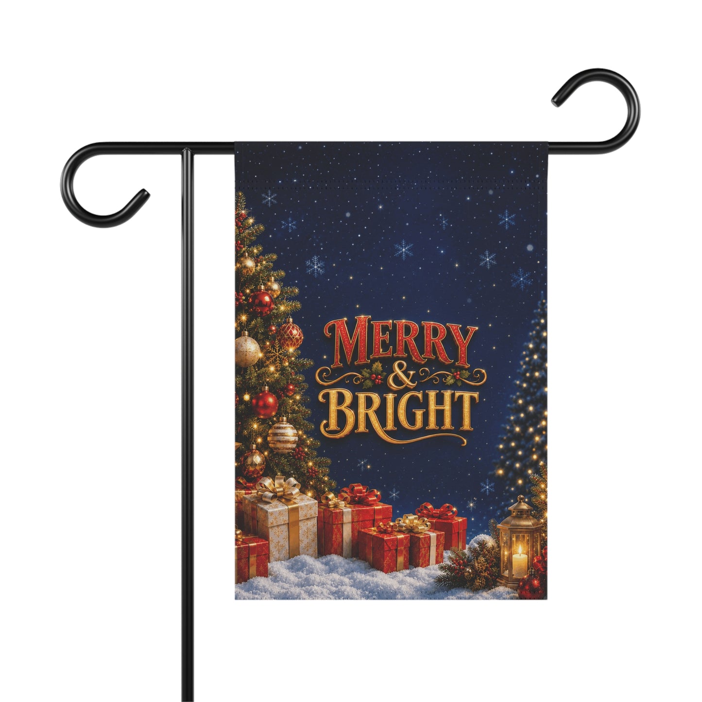 Christmas Flag — Merry & Bright, Christmas Tree & Gifts Winter Decor | Garden & House Sizes