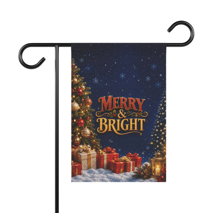 Christmas Flag — Merry & Bright, Christmas Tree & Gifts Winter Decor | Garden & House Sizes