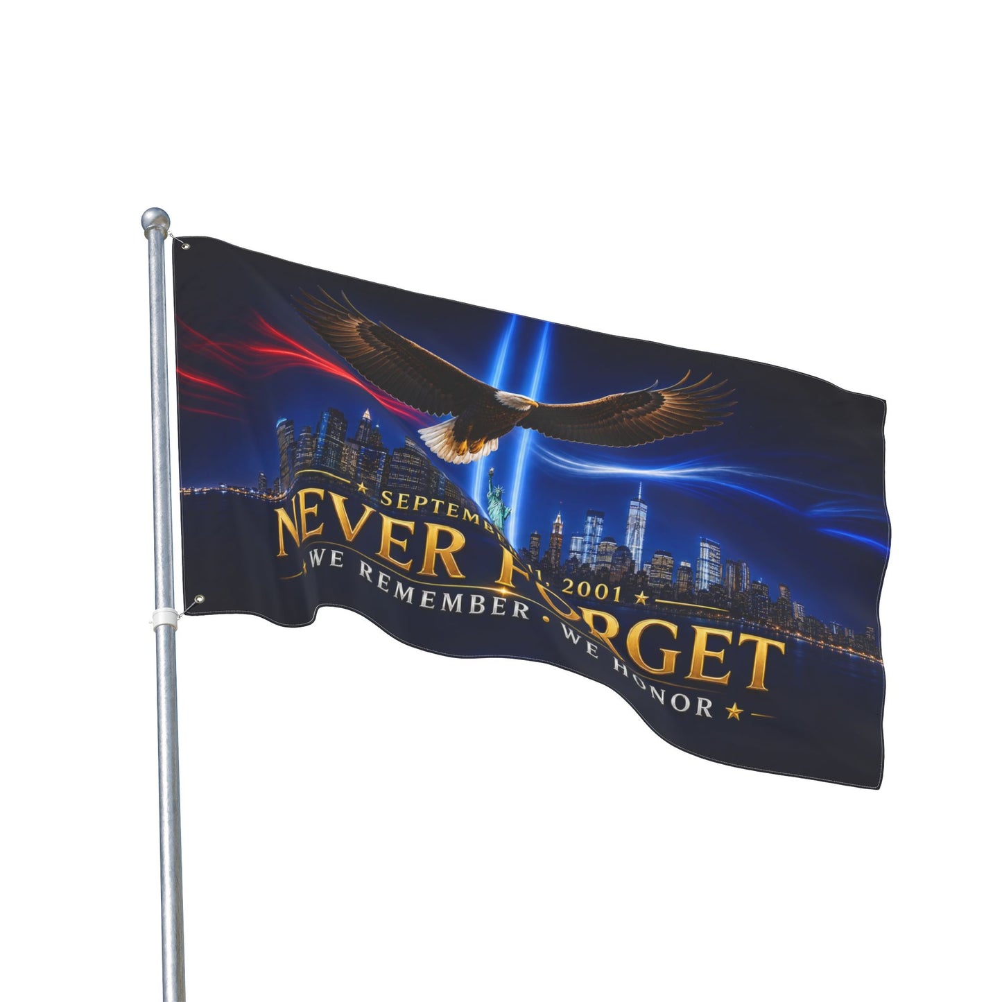 9/11 Memorial Flag 3x5 Ft — Never Forget, We Remember We Honor Tribute | Double-Sided Grommet Pole Flag