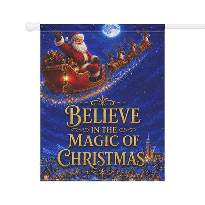 Christmas Flag — Believe in the Magic of Christmas, Santa Sleigh & Village Scene | Garden & House Sizes