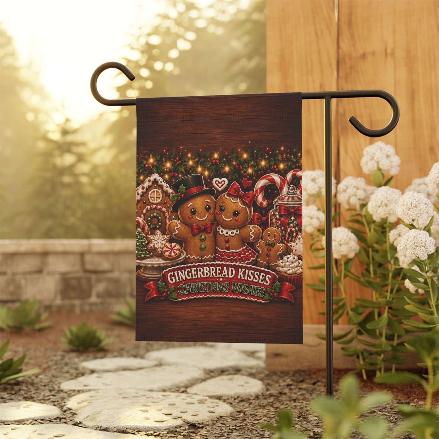 Christmas Flag — Gingerbread Kisses Christmas Wishes, Cookie & Candy Cane Decor | Garden & House Sizes