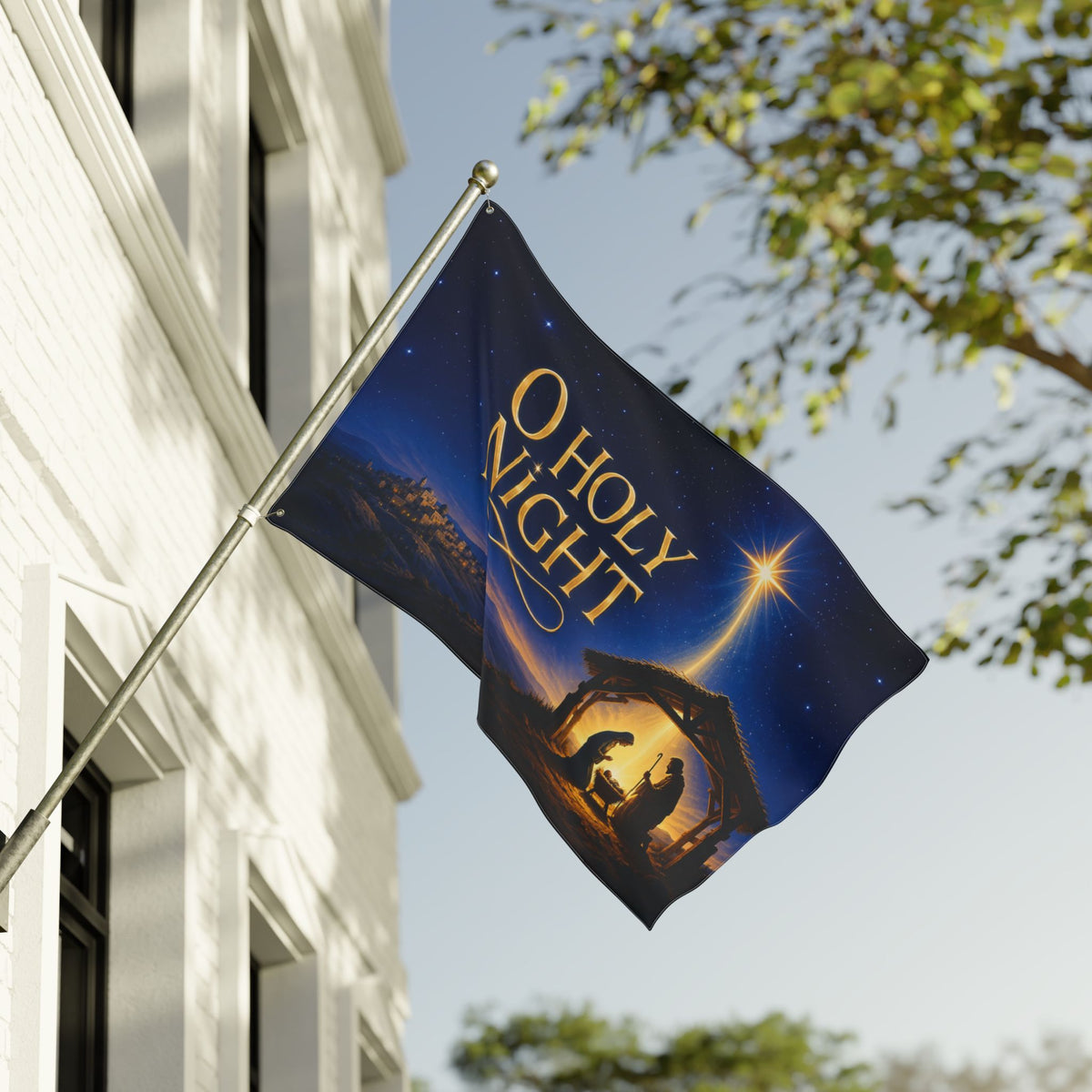 Christmas Flag 3x5 Ft — O Holy Night, Nativity Scene & Bethlehem Star | Double-Sided Grommet Pole Flag
