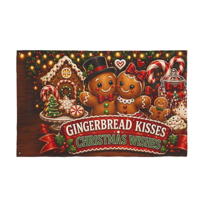 Christmas Flag 3x5 Ft — Gingerbread Kisses Christmas Wishes, Cookie & Candy Cane Decor | Double-Sided Grommet Pole Flag