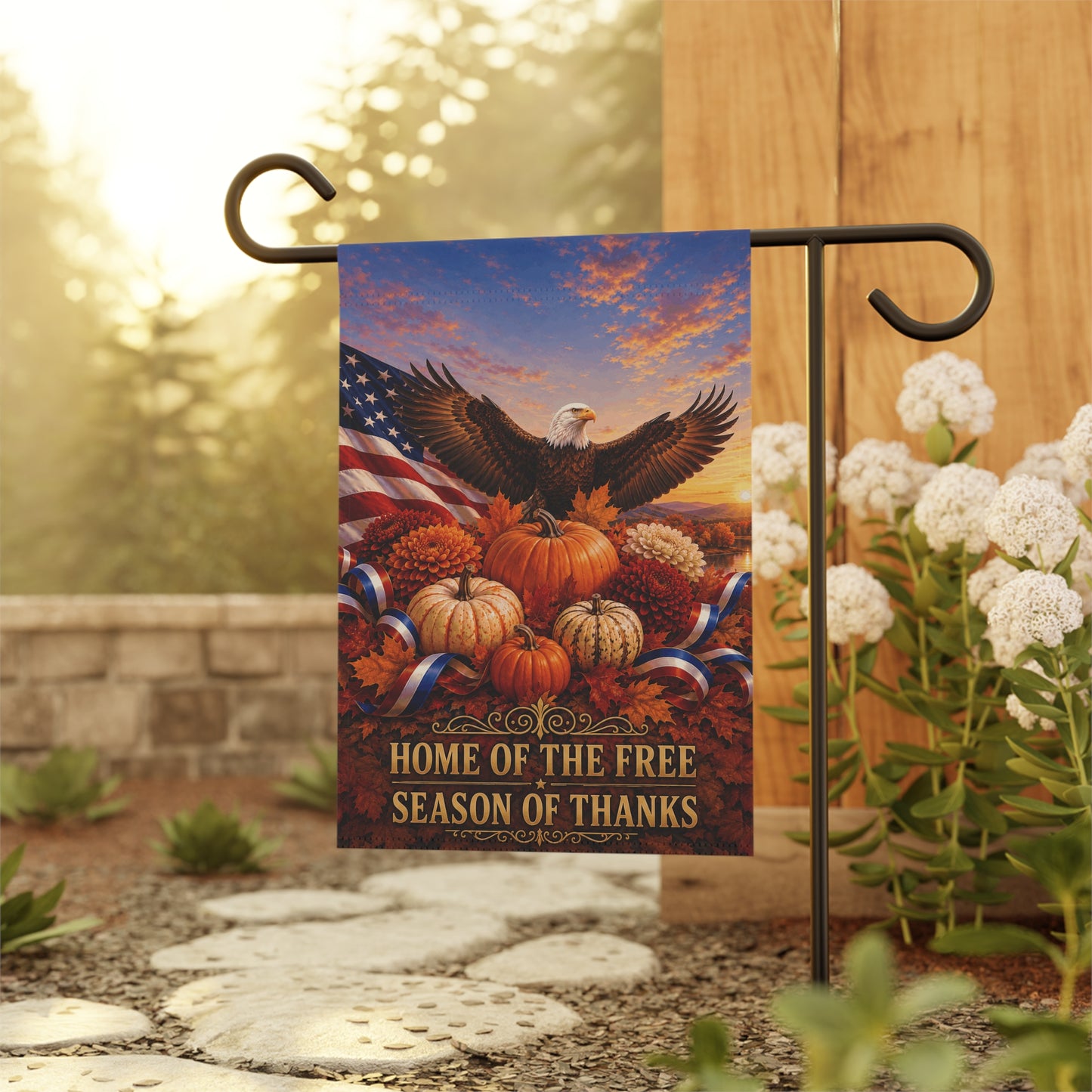 Thanksgiving Flag — Home of the Free Season of Thanks, Patriotic Eagle & Harvest Decor | Garden & House Sizes