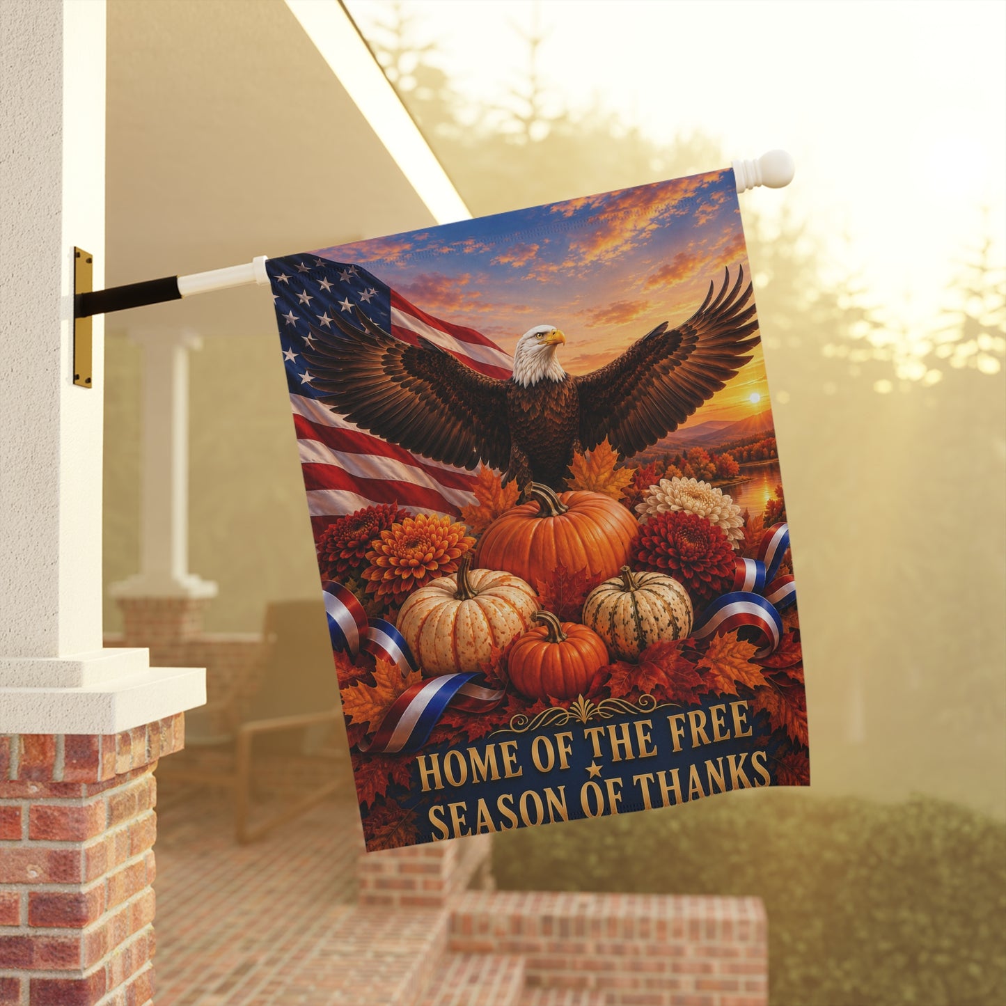 Thanksgiving Flag — Home of the Free Season of Thanks, Patriotic Eagle & Harvest Decor | Garden & House Sizes