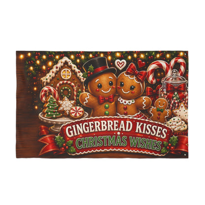 Christmas Flag 3x5 Ft — Gingerbread Kisses Christmas Wishes, Cookie & Candy Cane Decor | Double-Sided Grommet Pole Flag