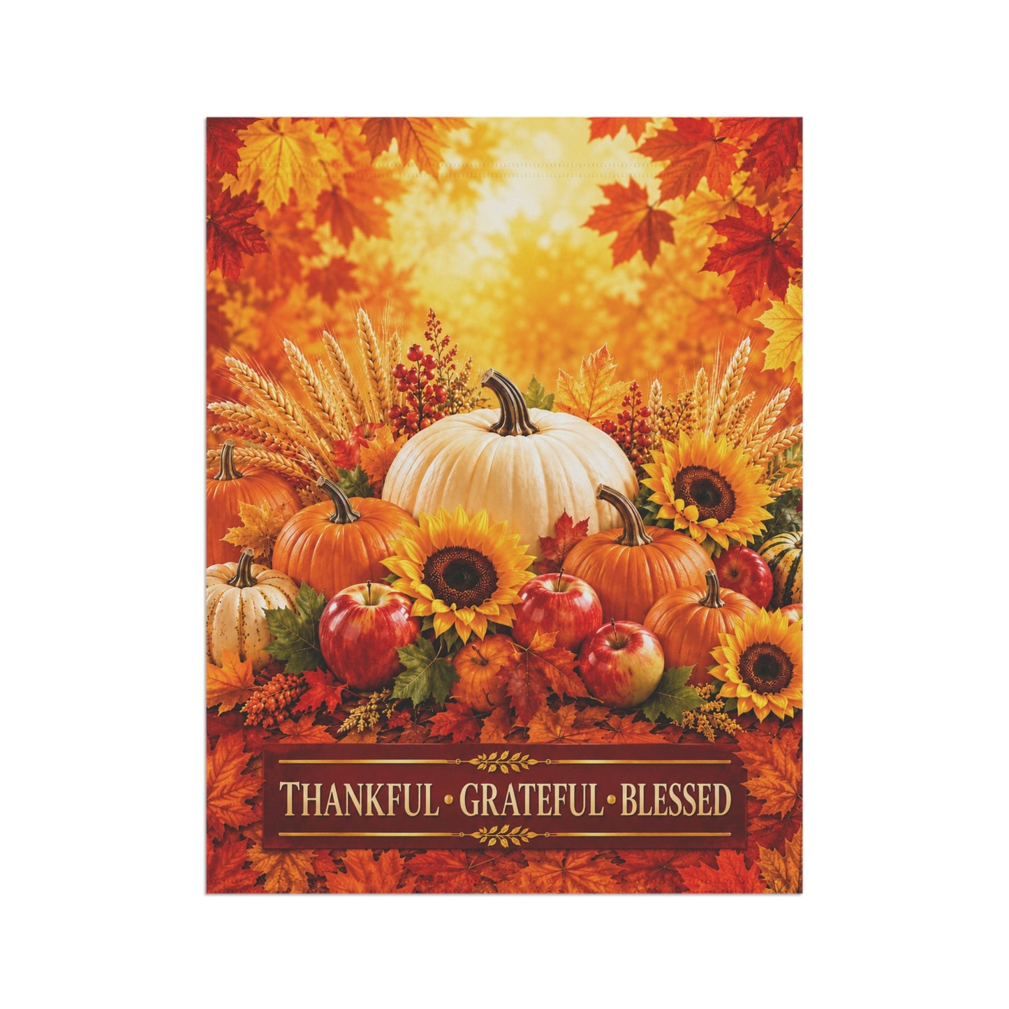Thanksgiving Flag — Thankful Grateful Blessed, Fall Harvest Pumpkin & Sunflower Decor | Garden & House Sizes