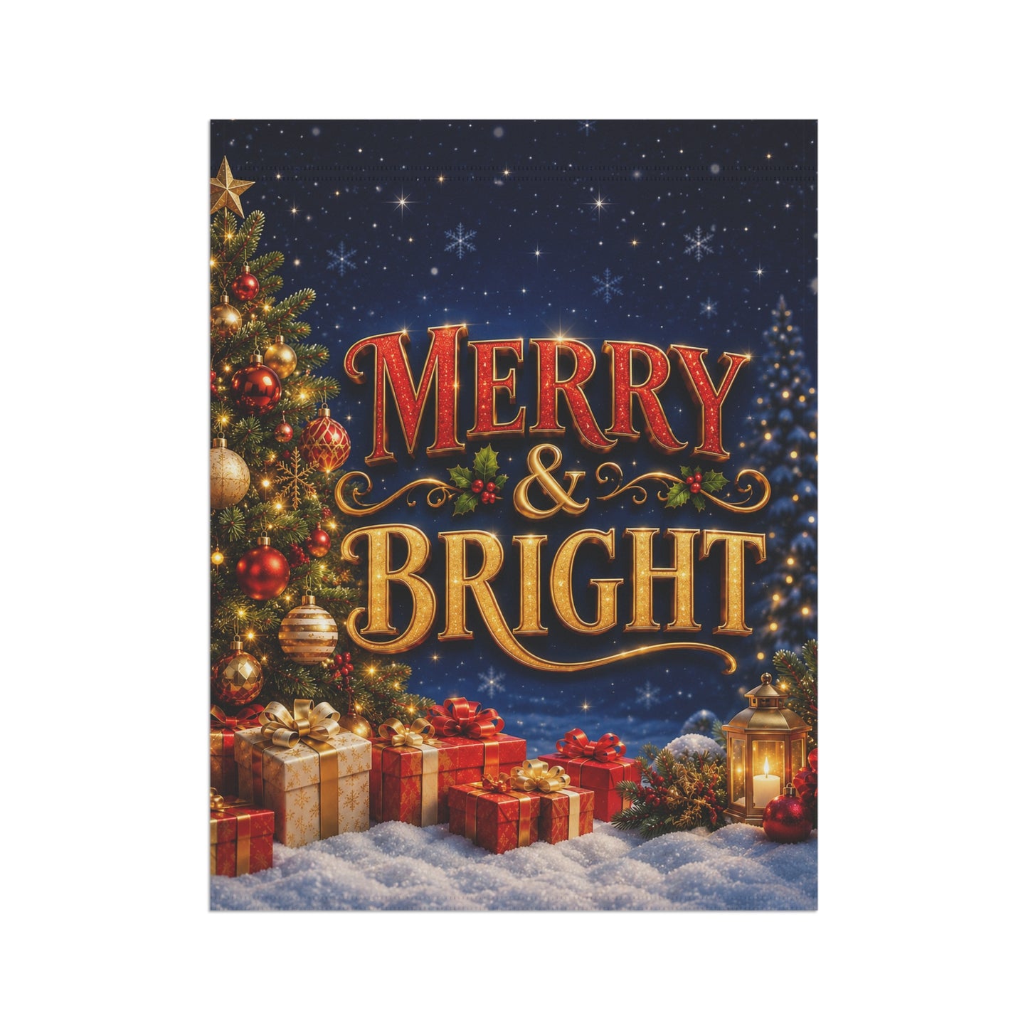 Christmas Flag — Merry & Bright, Christmas Tree & Gifts Winter Decor | Garden & House Sizes