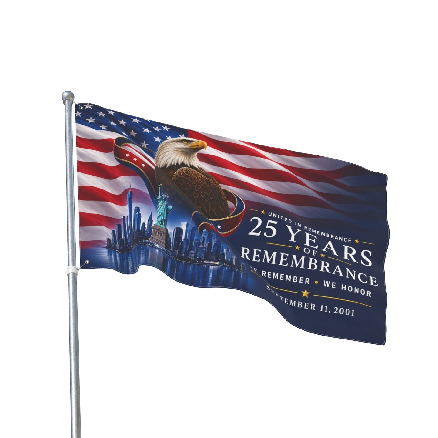 9/11 Memorial Pole Flag — 25 Years of Remembrance, 25th Anniversary 2001–2026, Double-Sided 36″ × 60″ Patriot Day Tribute