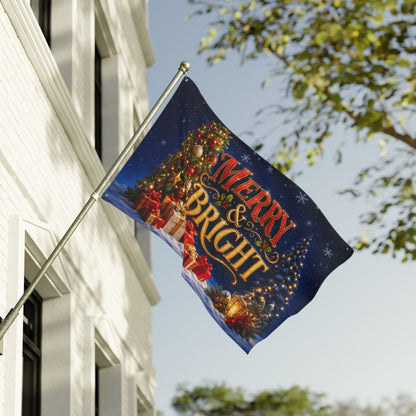 Christmas Flag 3x5 Ft — Merry & Bright, Christmas Tree & Gifts Winter Decor | Double-Sided Grommet Pole Flag