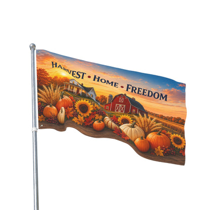 Fall Flag 3x5 Ft — Harvest Home Freedom, Patriotic Farmhouse Barn & Pumpkin Decor | Double-Sided Grommet Pole Flag