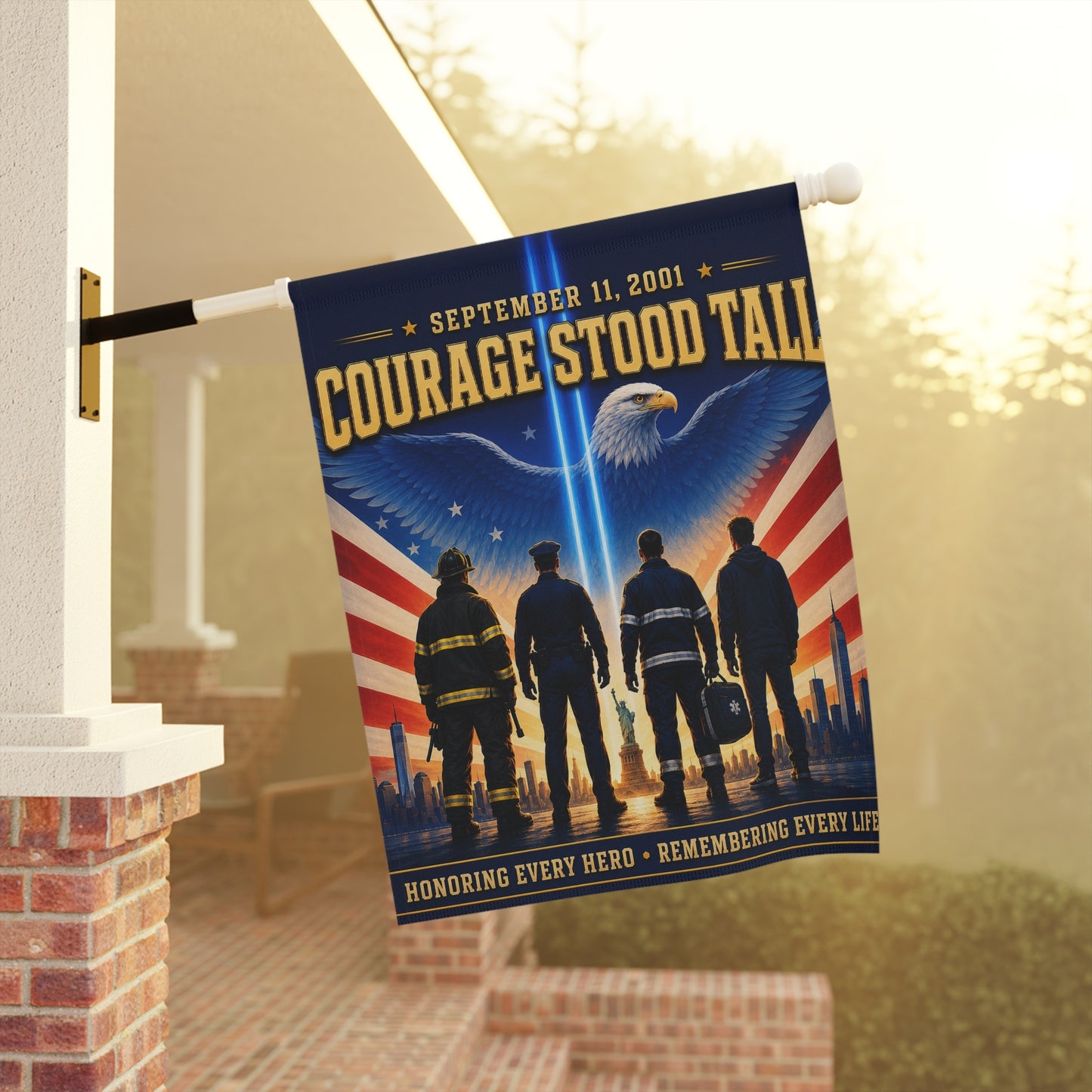 9/11 Memorial Flag — Courage Stood Tall, First Responder Tribute | Garden & House Sizes