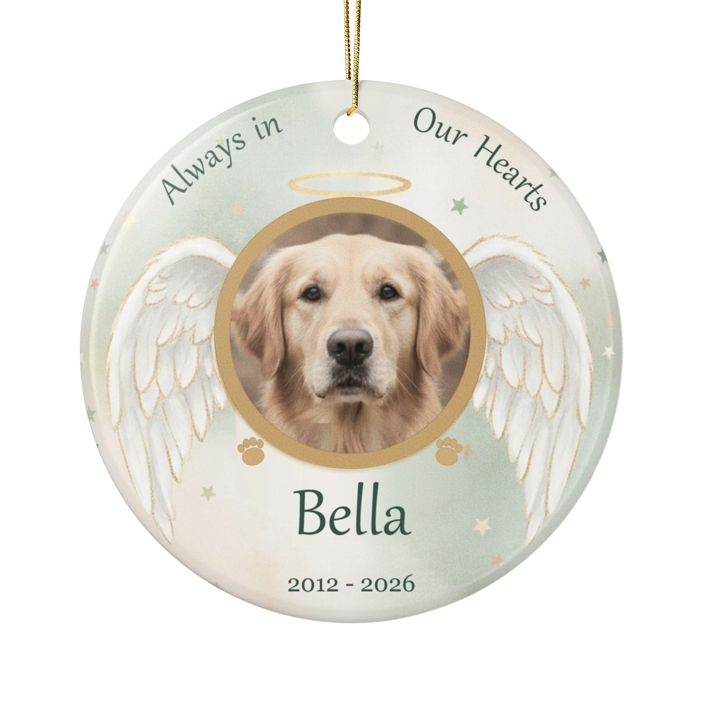 Personalized Pet Memorial Ornament — Angel Wings Ceramic Keepsake with Photo, Name & Dates