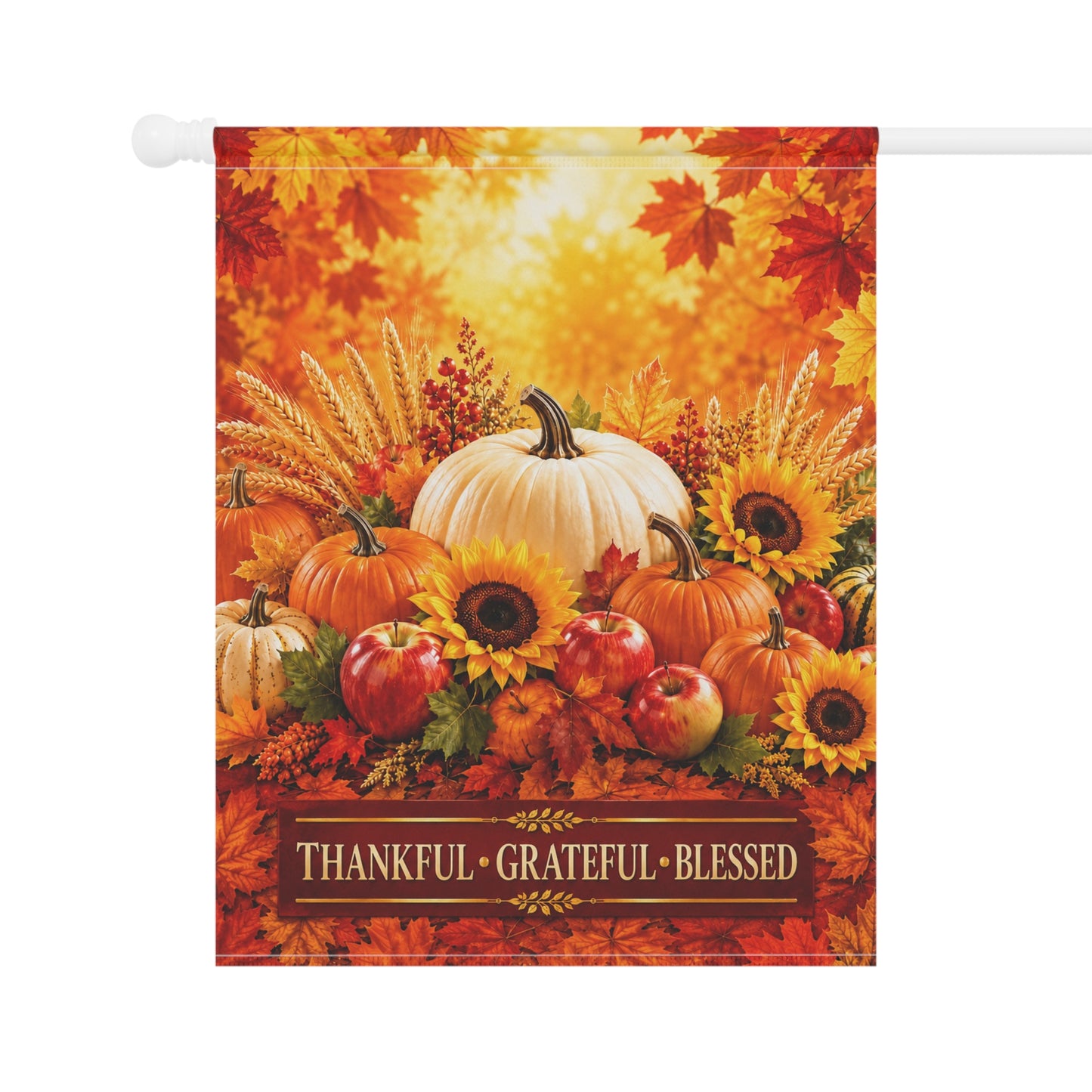 Thanksgiving Flag — Thankful Grateful Blessed, Fall Harvest Pumpkin & Sunflower Decor | Garden & House Sizes