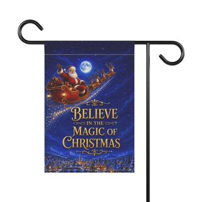 Christmas Flag — Believe in the Magic of Christmas, Santa Sleigh & Village Scene | Garden & House Sizes