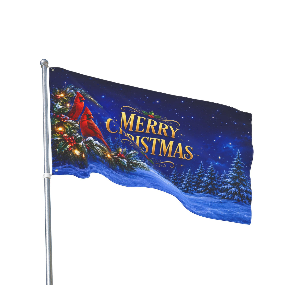 Christmas Flag 3x5 Ft — Merry Christmas Cardinals, Winter Pine & Holly Decor | Double-Sided Grommet Pole Flag