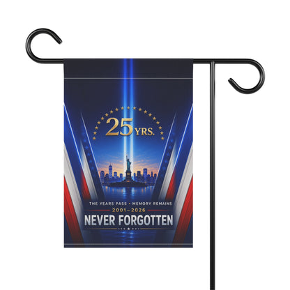 9/11 Memorial Flag — The Years Pass Memory Remains, 25 Yrs 2001–2026 Patriot Day Tribute | Garden & House Sizes