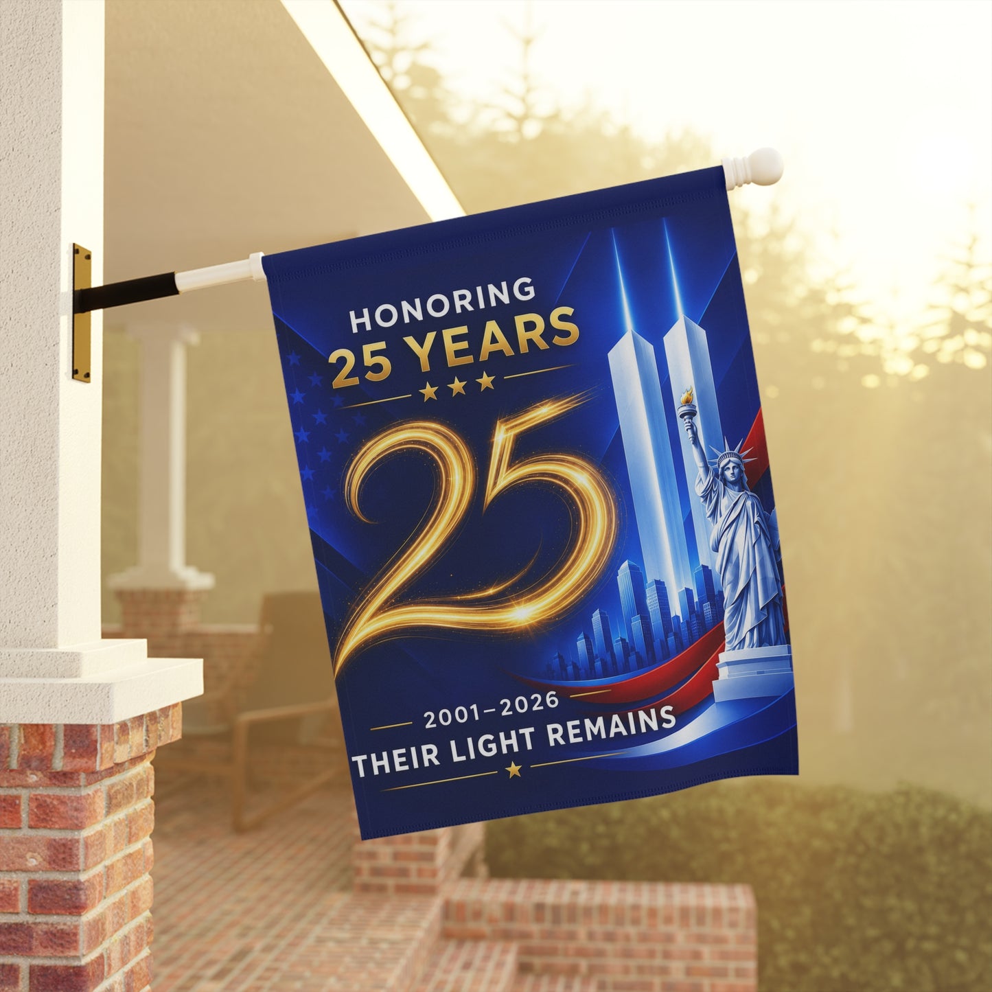 9/11 Memorial Flag — Their Light Remains, 25th Anniversary 2001–2026 Patriot Day Tribute | Garden & House Sizes