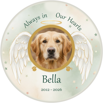 Personalized Pet Memorial Ornament — Angel Wings Ceramic Keepsake with Photo, Name & Dates