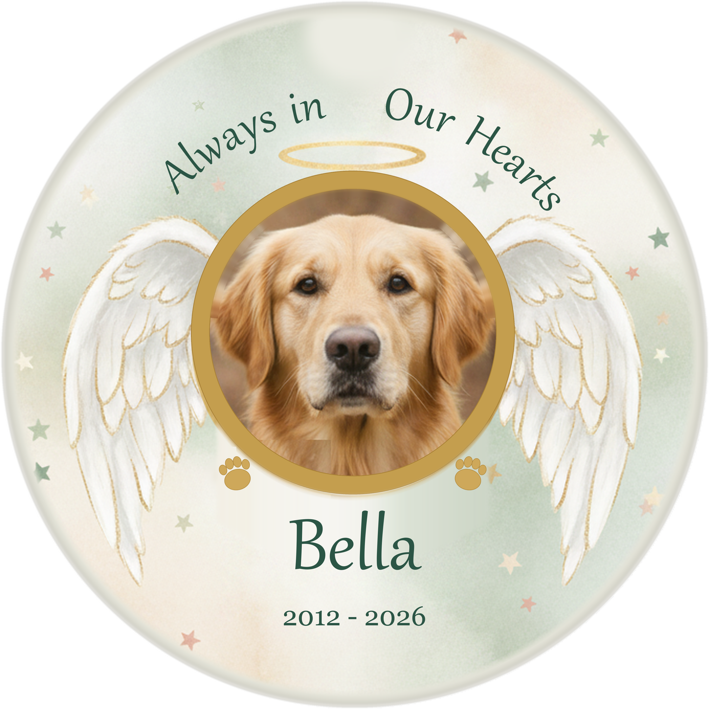 Personalized Pet Memorial Ornament — Angel Wings Ceramic Keepsake with Photo, Name & Dates