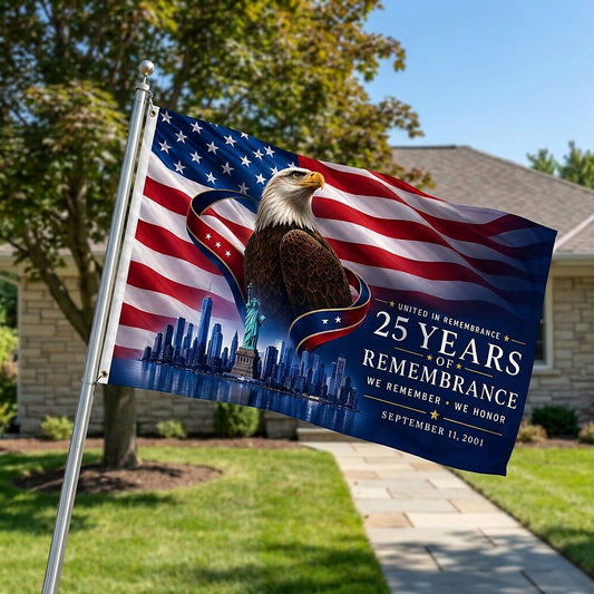 9/11 Memorial Flag 3x5 Ft — 25 Years of Remembrance, 25th Anniversary 2001–2026 | Double-Sided Grommet Pole Flag