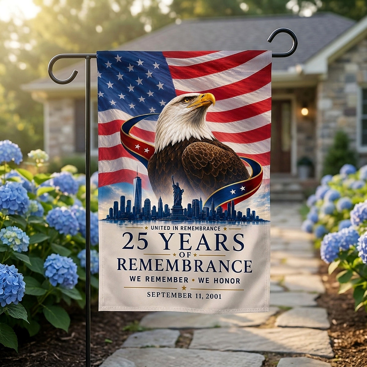 25 Years of Remembrance Flag — Patriot Day American Eagle Garden & House Banner, Double-Sided, Made in USA