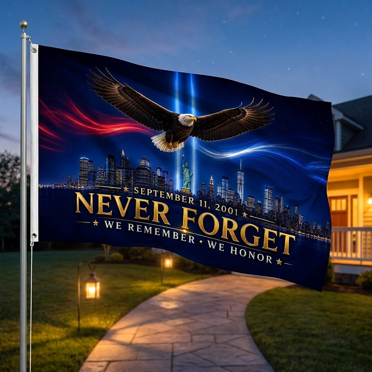 9/11 Memorial Flag 3x5 Ft — Never Forget, We Remember We Honor Tribute | Double-Sided Grommet Pole Flag