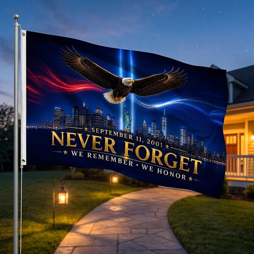 9/11 Memorial Flag 3x5 Ft — Never Forget, We Remember We Honor Tribute | Double-Sided Grommet Pole Flag