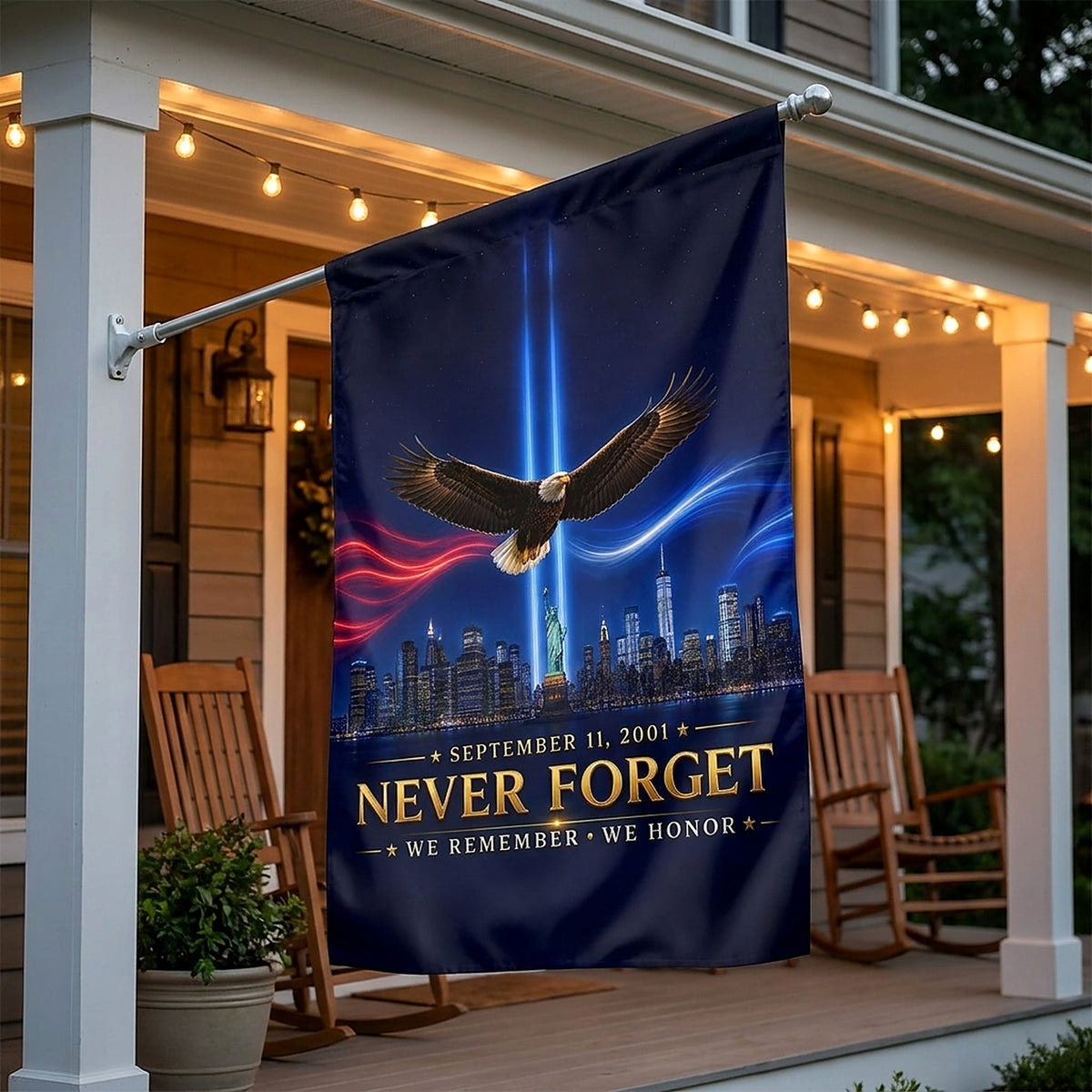 9/11 Memorial Flag — Never Forget, We Remember We Honor Patriot Day Tribute | Garden & House Sizes