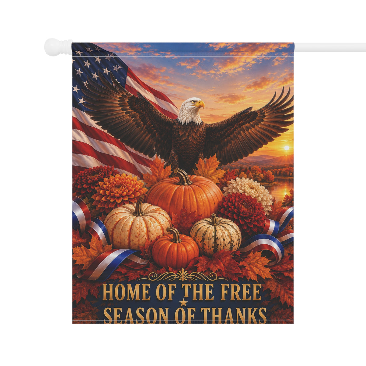 Thanksgiving Flag — Home of the Free Season of Thanks, Patriotic Eagle & Harvest Decor | Garden & House Sizes