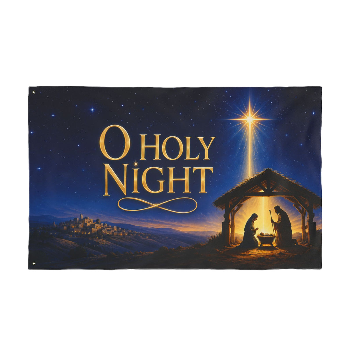 Christmas Flag 3x5 Ft — O Holy Night, Nativity Scene & Bethlehem Star | Double-Sided Grommet Pole Flag
