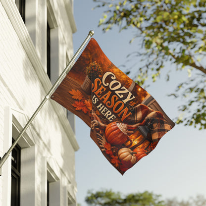 Fall Flag 3x5 Ft — Cozy Season Is Here, Autumn Porch Pumpkin & Lantern Decor | Double-Sided Grommet Pole Flag